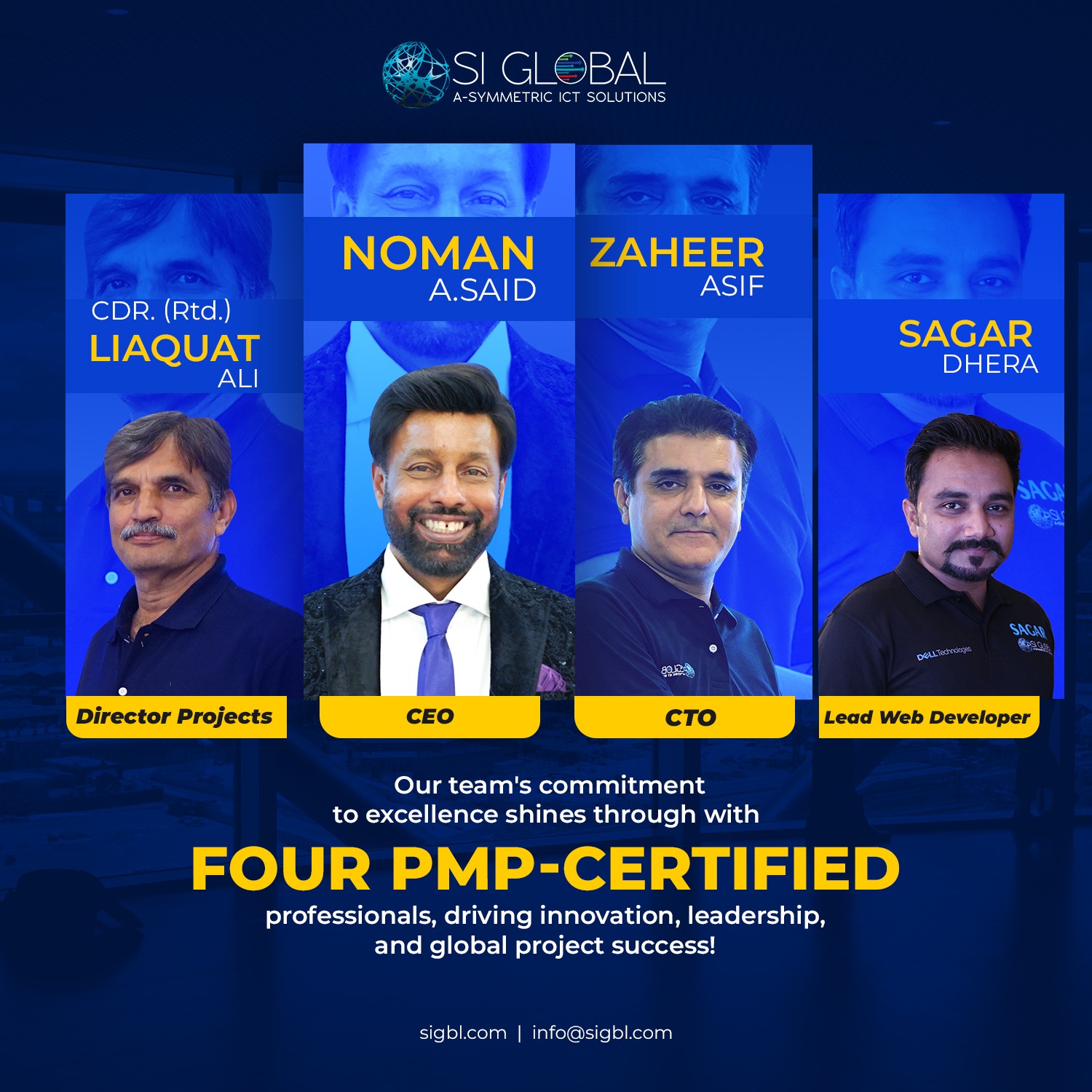 Noman Said - CEO Cdr (Retd) Liaquat Ali - Director Projects Zaheer Asif - CTO Sagar Dhera - Lead Web Developer